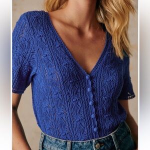 Sezane Cybele jumper sweater short sleeve cardigan  colbalt blue